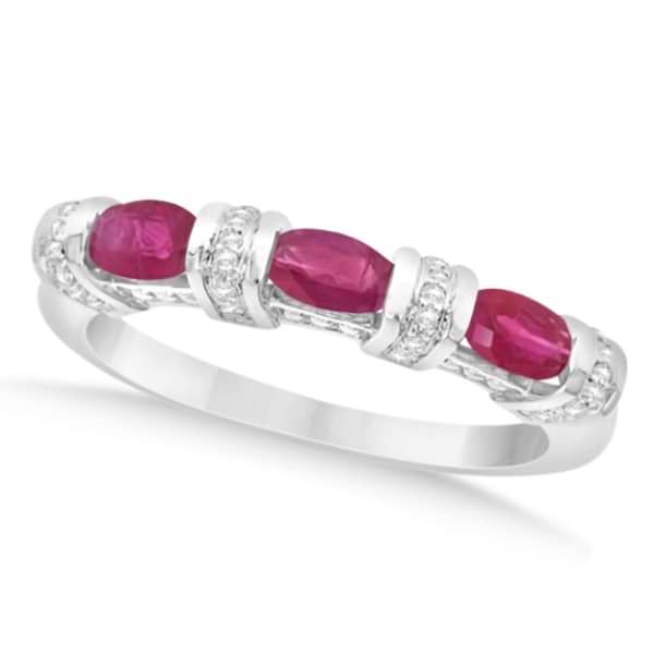 Bar Set Ruby Anniversary Ring w/ Diamonds in Sterling Silver 1.02ct
