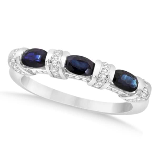 Bar Set Sapphire Anniversary Ring w/ Diamonds in Sterling Silver 1.02cw