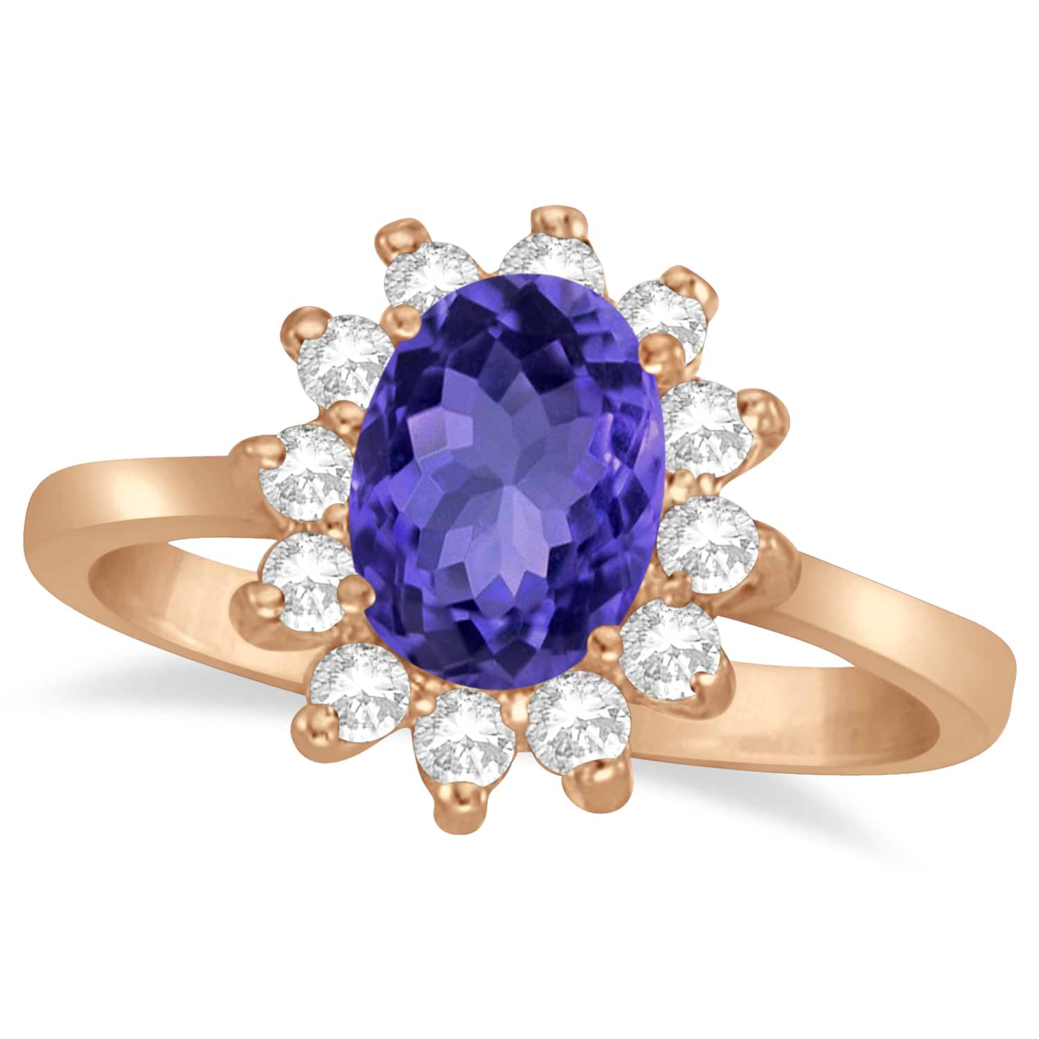 Lady Diana Oval Tanzanite & Diamond Ring 14k Rose Gold (1.50 ctw)