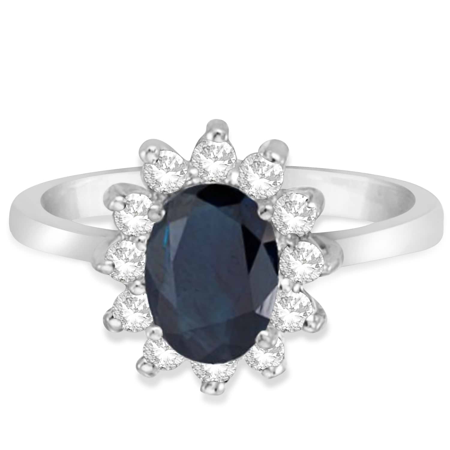 Lady Diana Blue Sapphire & Diamond Ring 14k White Gold (2.10 ctw)