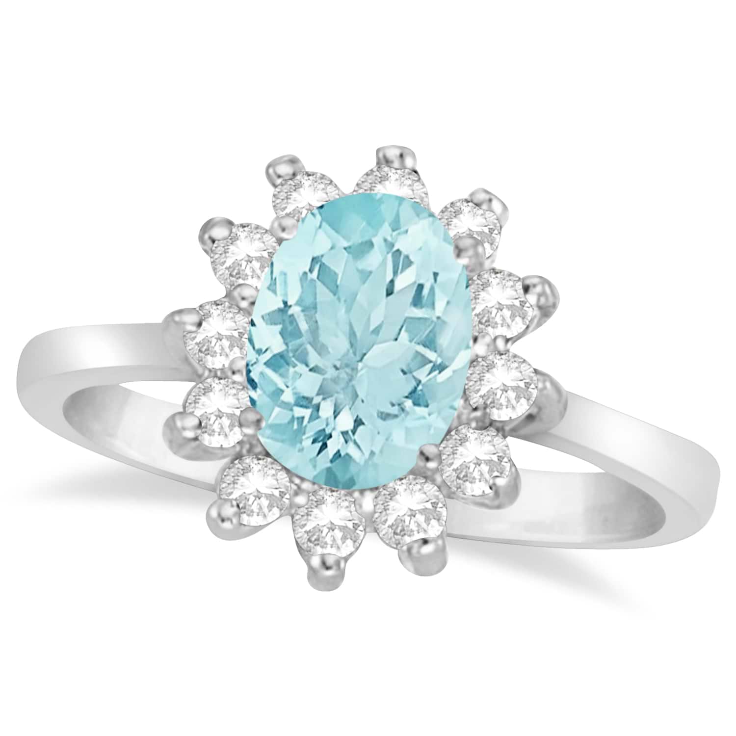 Lady Diana Oval Aquamarine & Diamond Ring 14k White Gold (1.50 ctw)