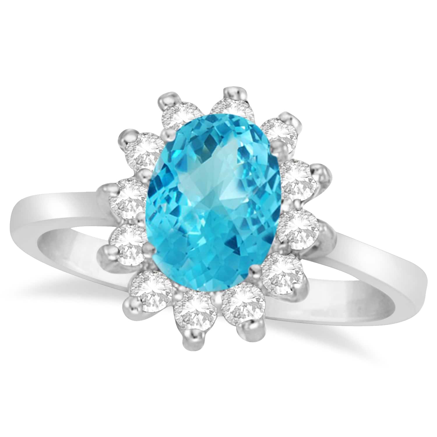 Lady Diana Oval Blue Topaz & Diamond Ring 14k White Gold (1.50 ctw)