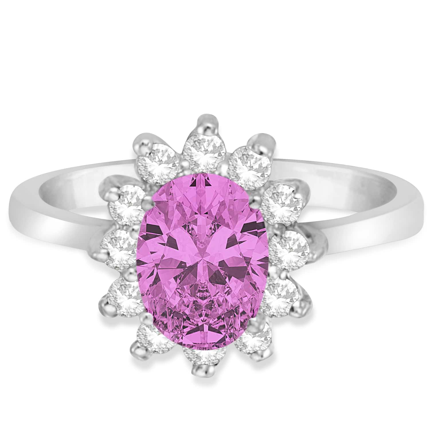 Lady Diana Oval Pink Sapphire & Diamond Ring 14k White Gold (1.50 ctw)