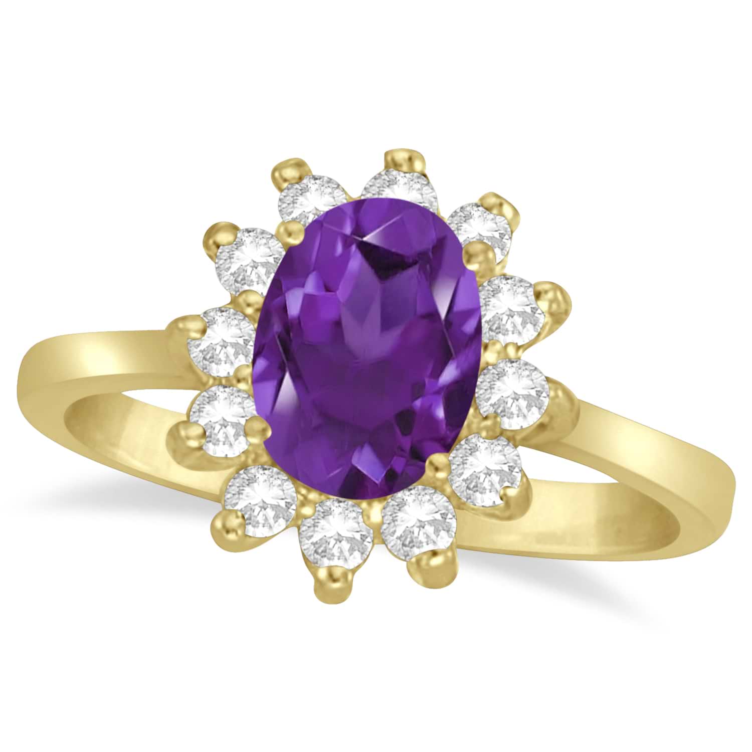Lady Diana Oval Amethyst & Diamond Ring 14k Yellow Gold (1.50 ctw)