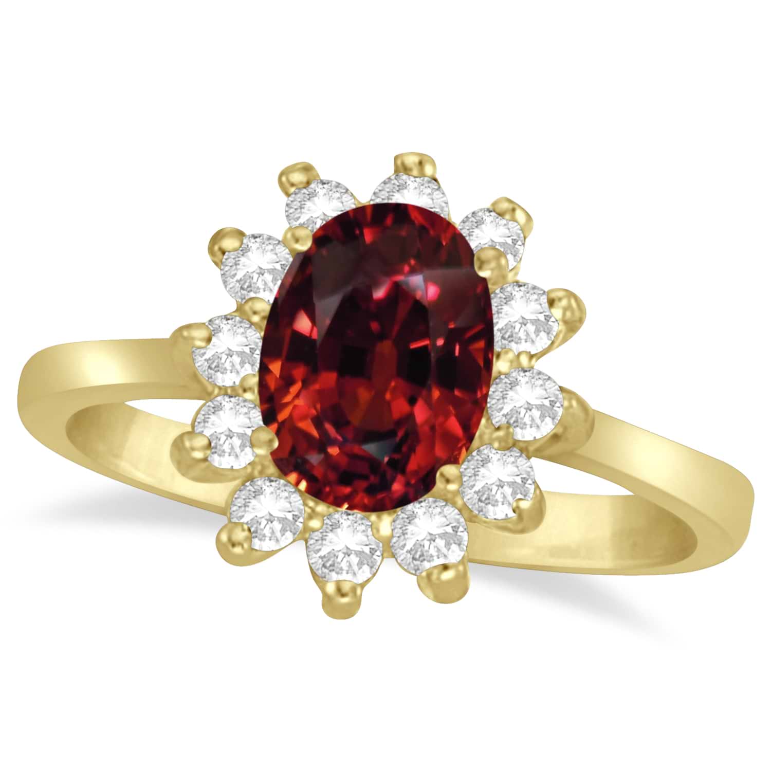 Lady Diana Oval Garnet & Diamond Ring 14k Yellow Gold (1.50 ctw)