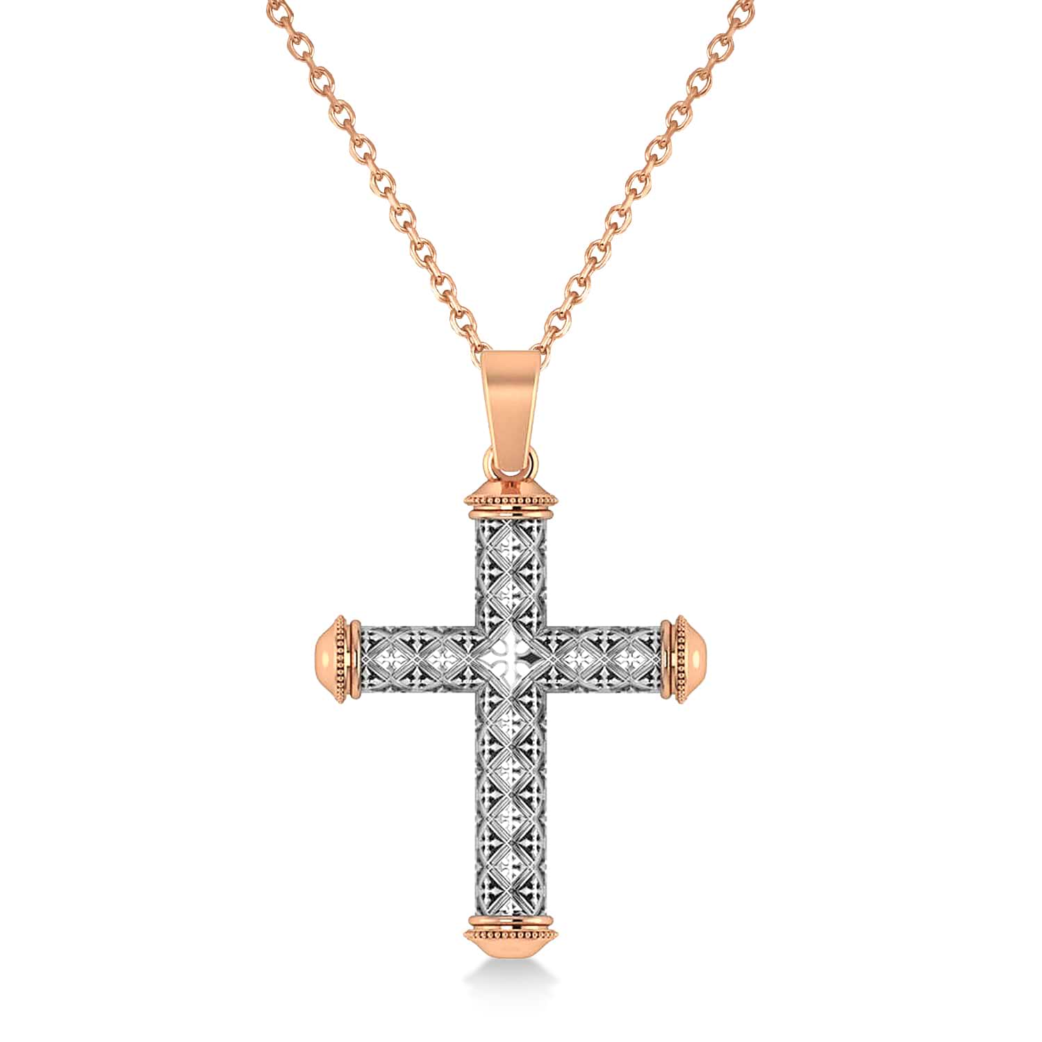 Designer Antique Cross Men's Pendant Necklace 14k Rose Gold