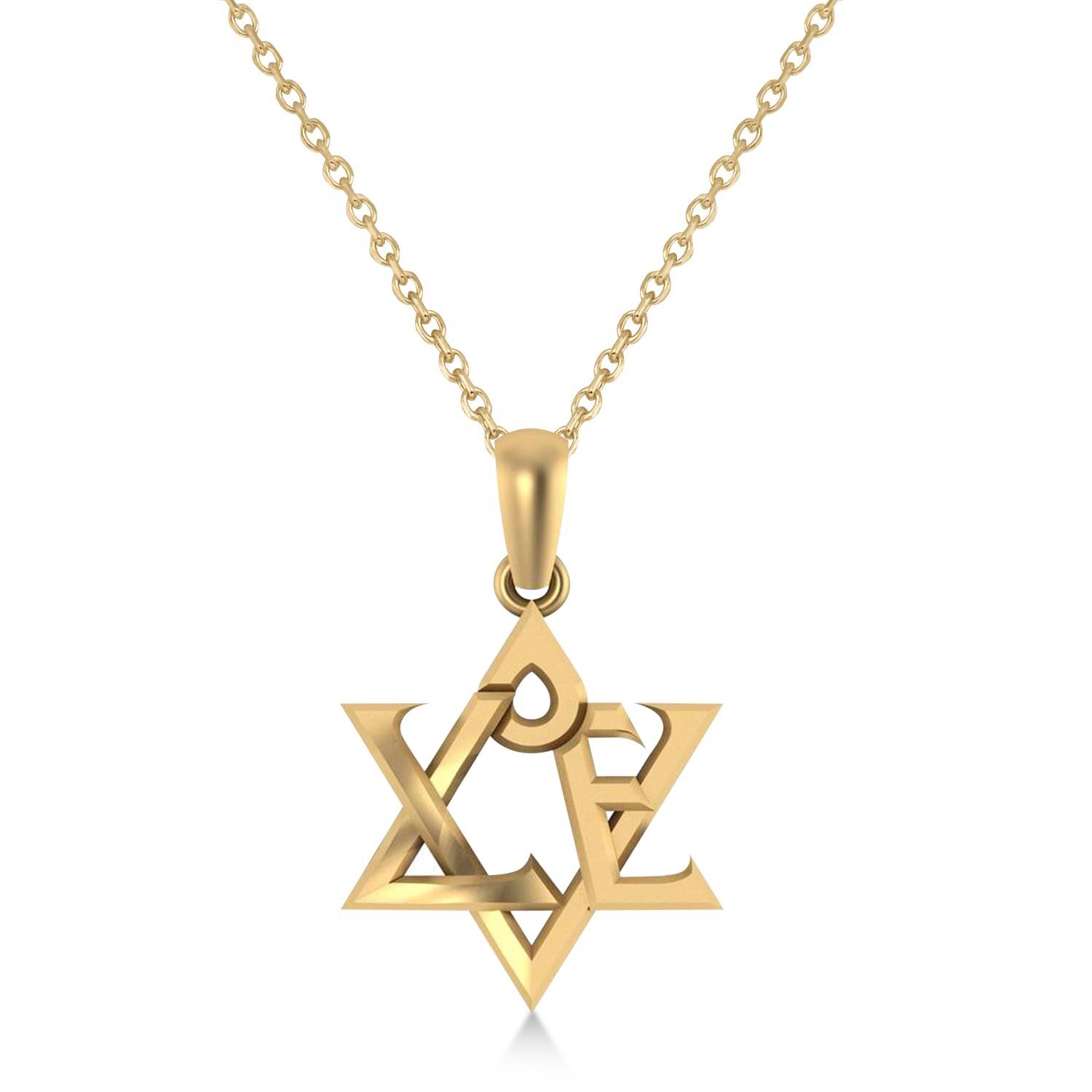 Love Jewish Star of David Pendant Necklace 14K Yellow Gold