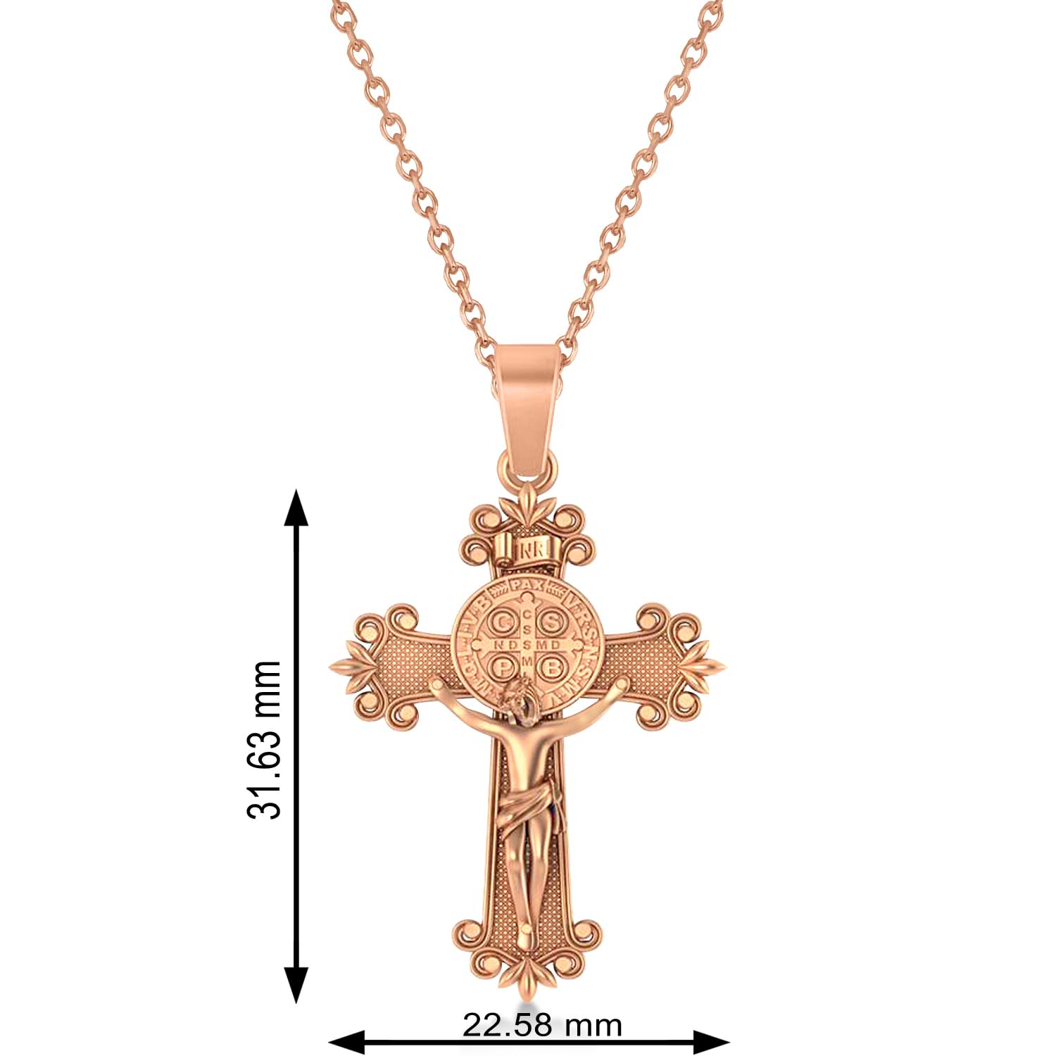 Cross Benedict Crucifix Pendant Necklace 14k Rose Gold