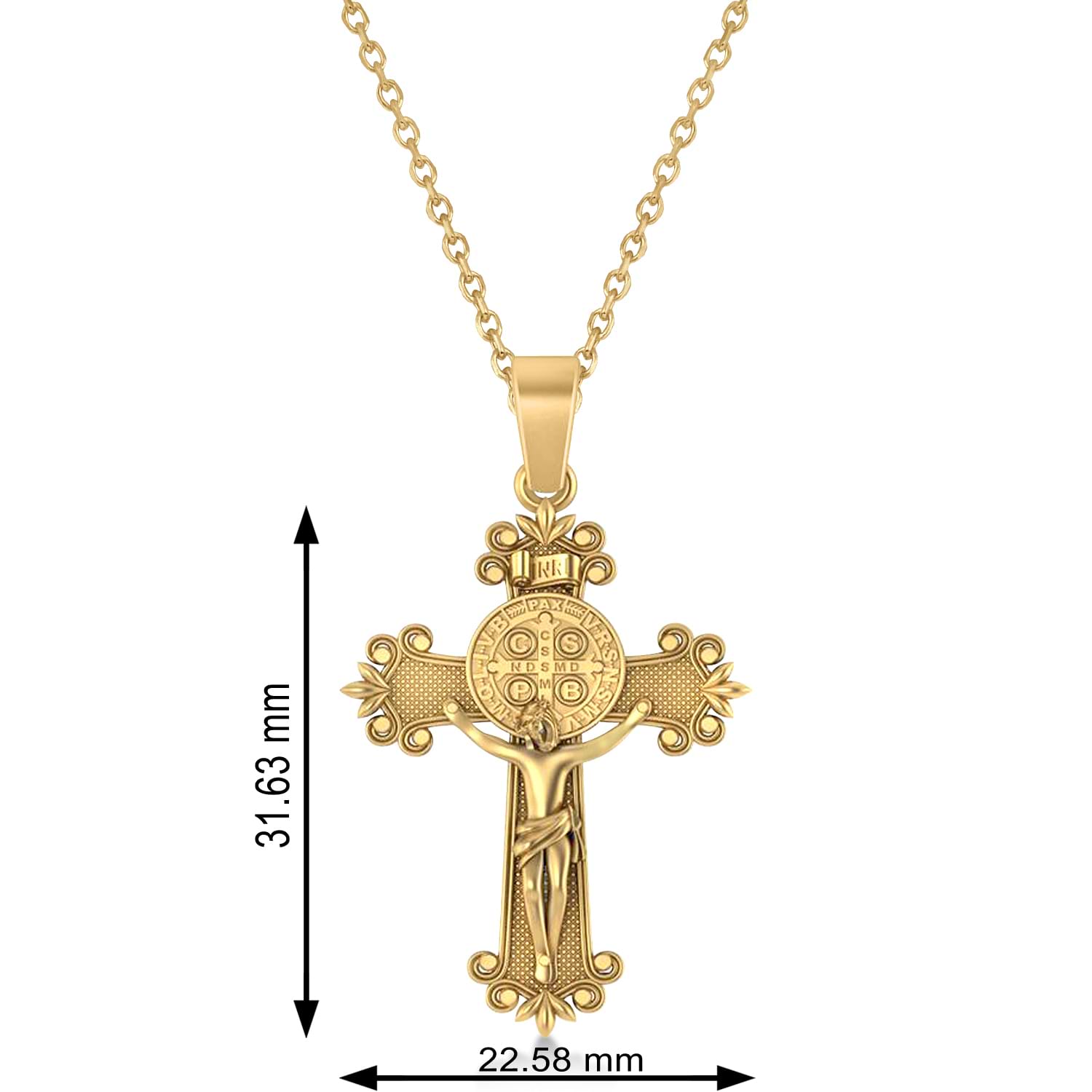Cross Benedict Crucifix Pendant Necklace 14k Yellow Gold