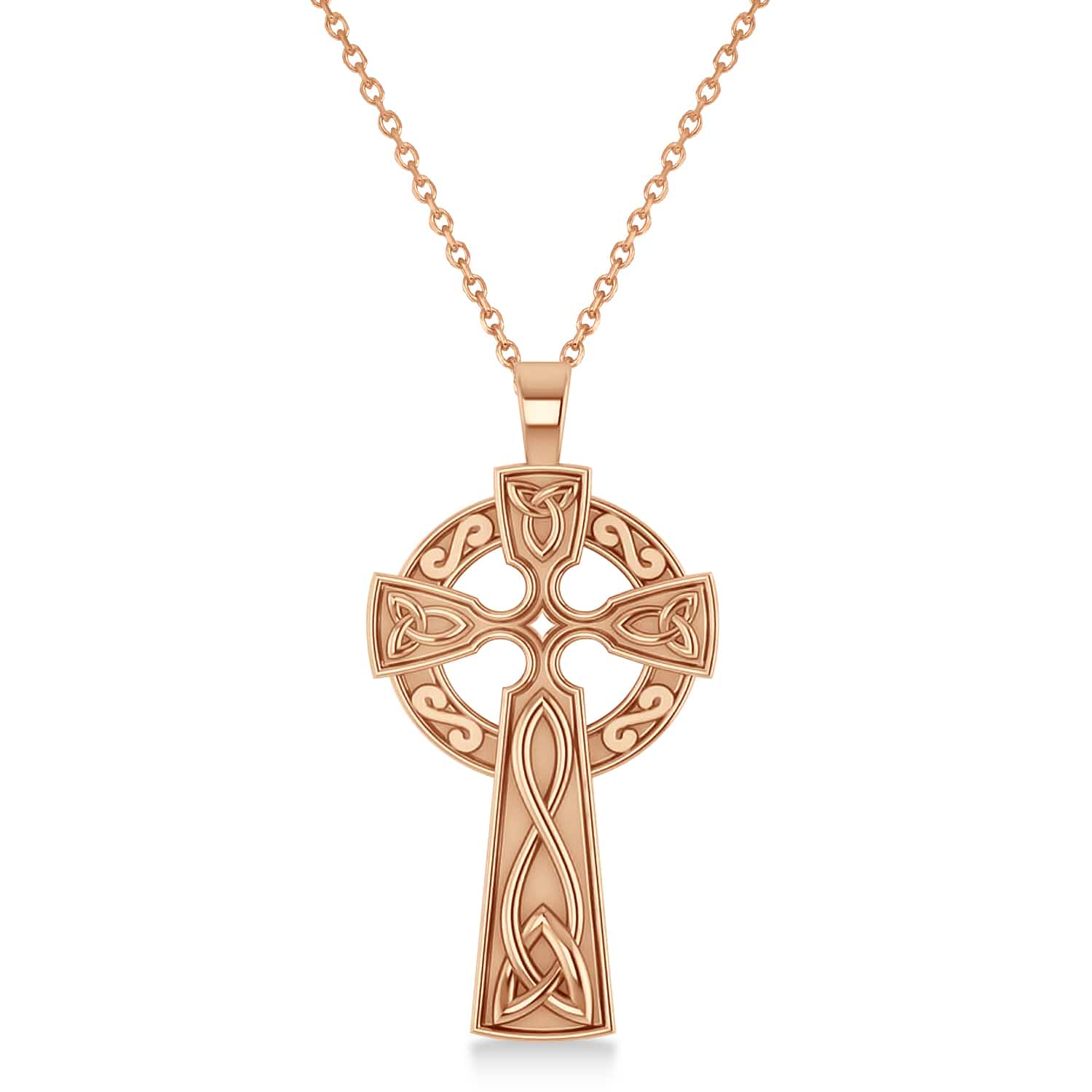 Religious Celtic Cross Pendant Necklace 14k Rose Gold
