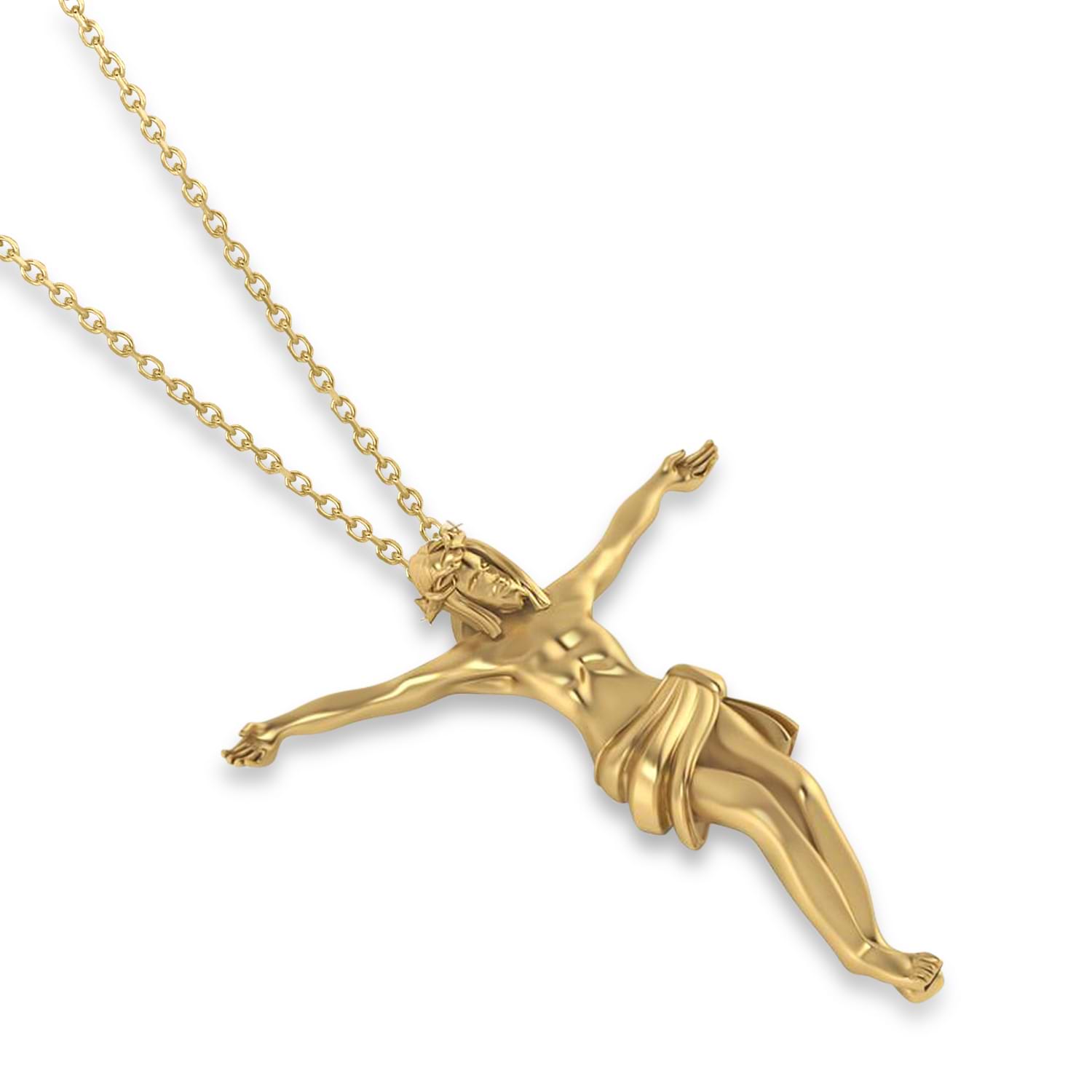 Crucified Jesus Christ Pendant Necklace 14k Yellow Gold