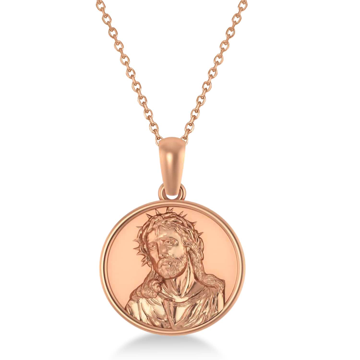 Jesus Christ Medal Pendant Necklace 14k Rose Gold
