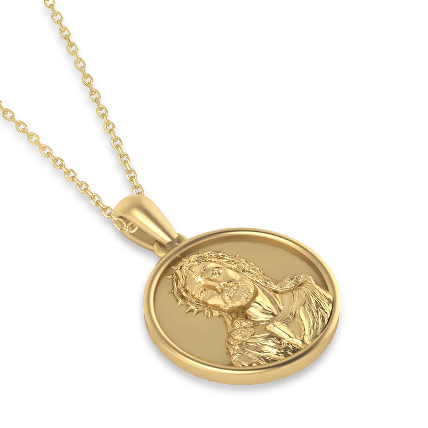 Jesus Christ Medal Pendant Necklace 14k Yellow Gold