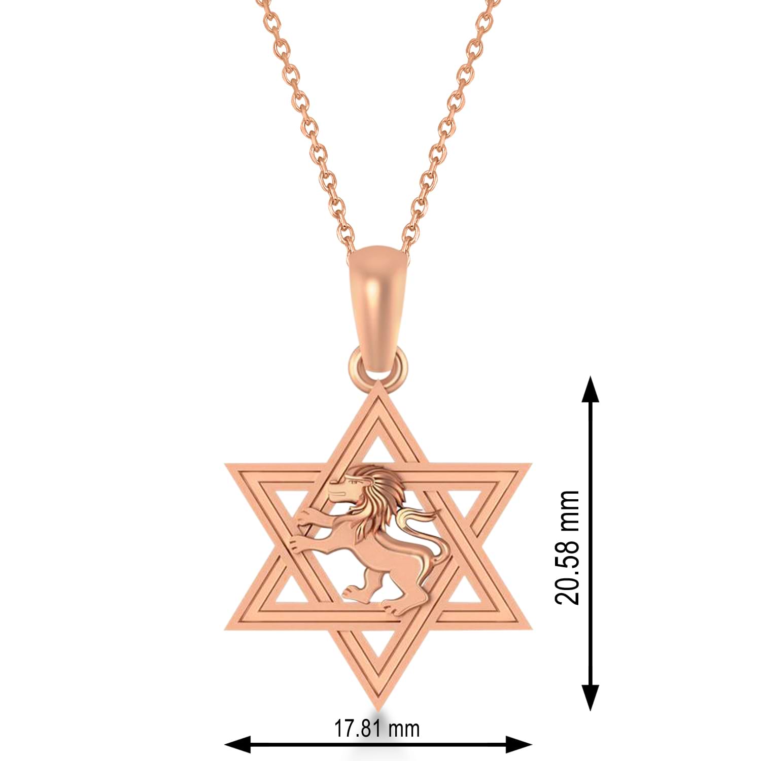 Star of David with Lion Pendant Necklace 14k Rose Gold