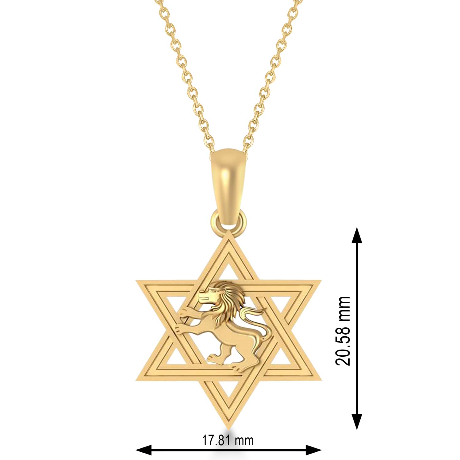 Star of David with Lion Pendant Necklace 14k Yellow Gold