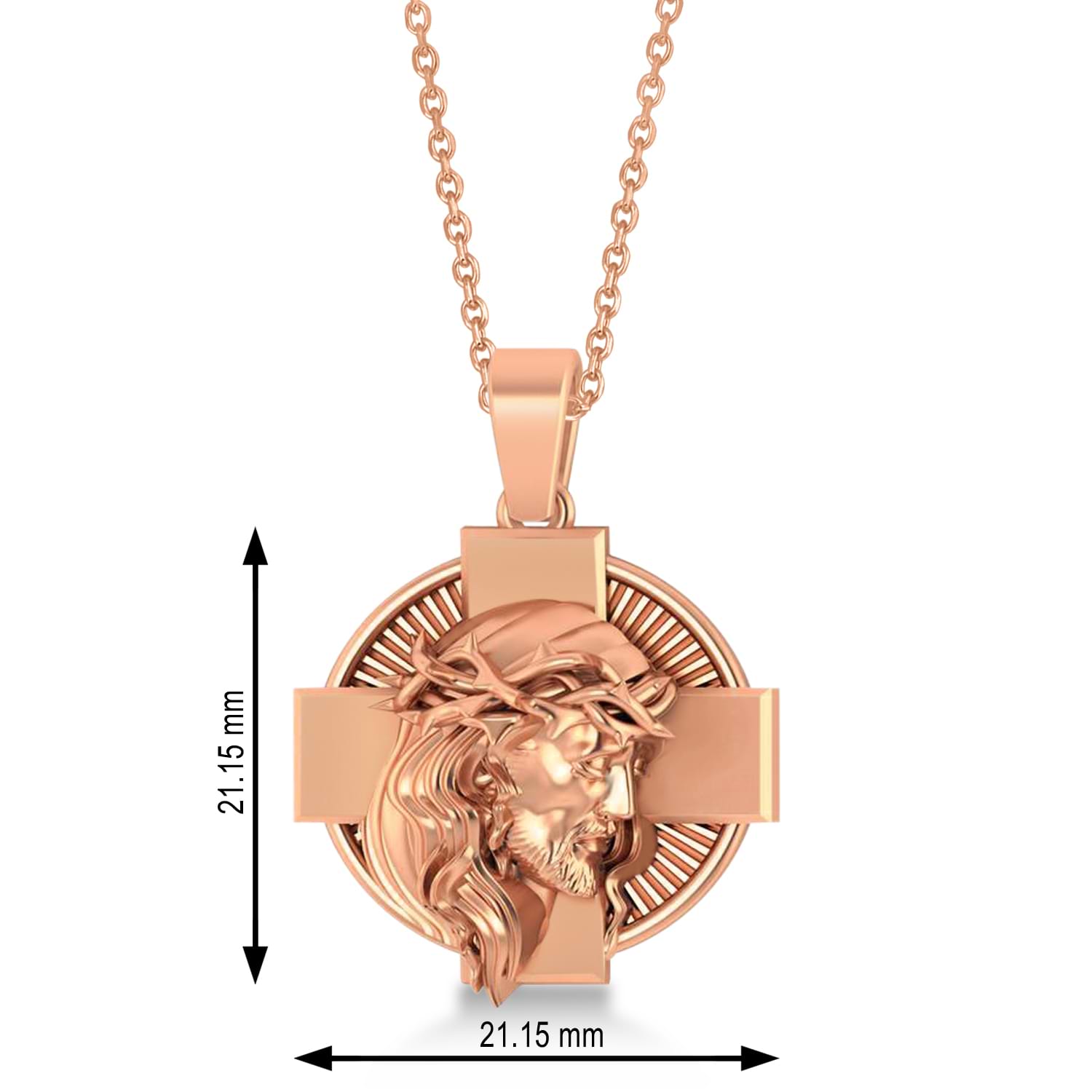 Jesus Christ Head Cross Men's Pendant Necklace 14k Rose Gold