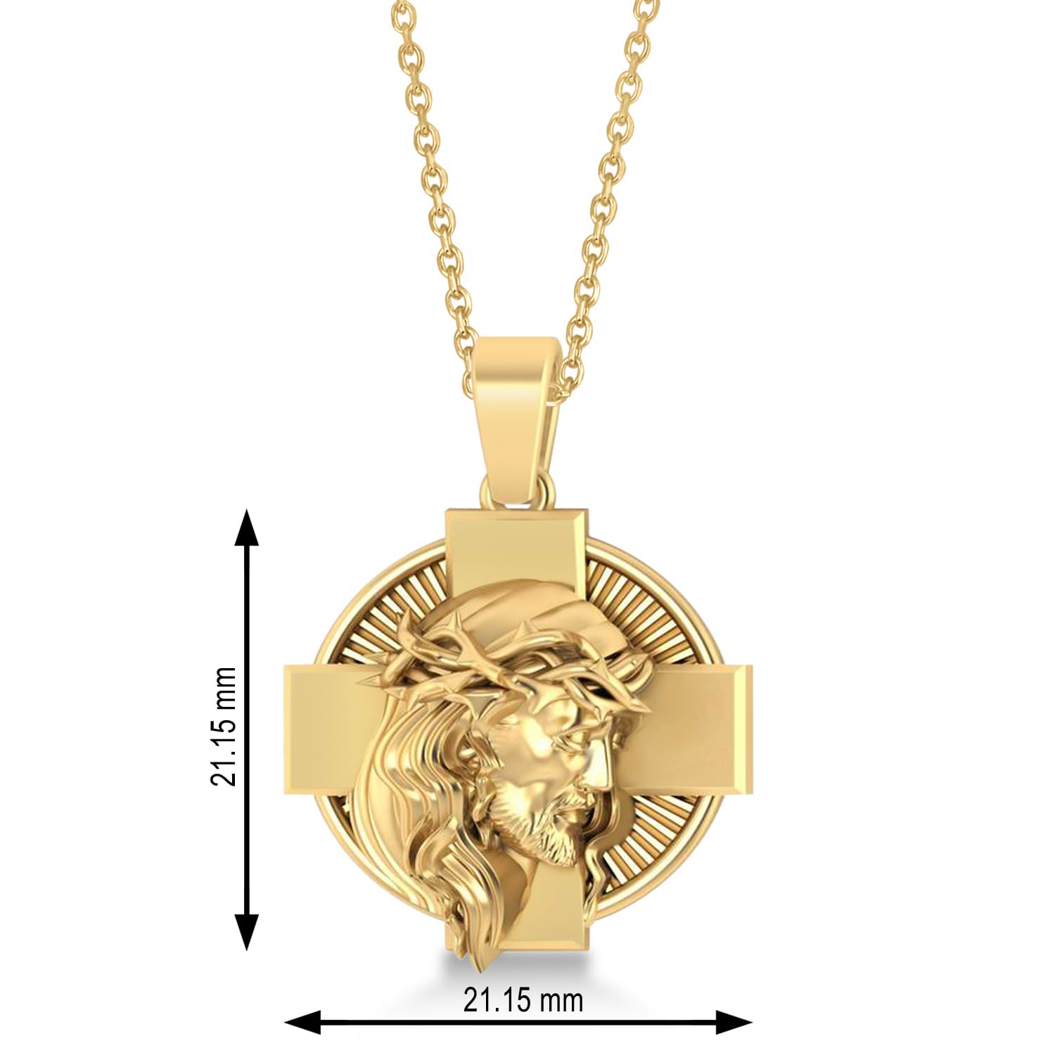 Jesus Christ Head Cross Men's Pendant Necklace 14k Yellow Gold