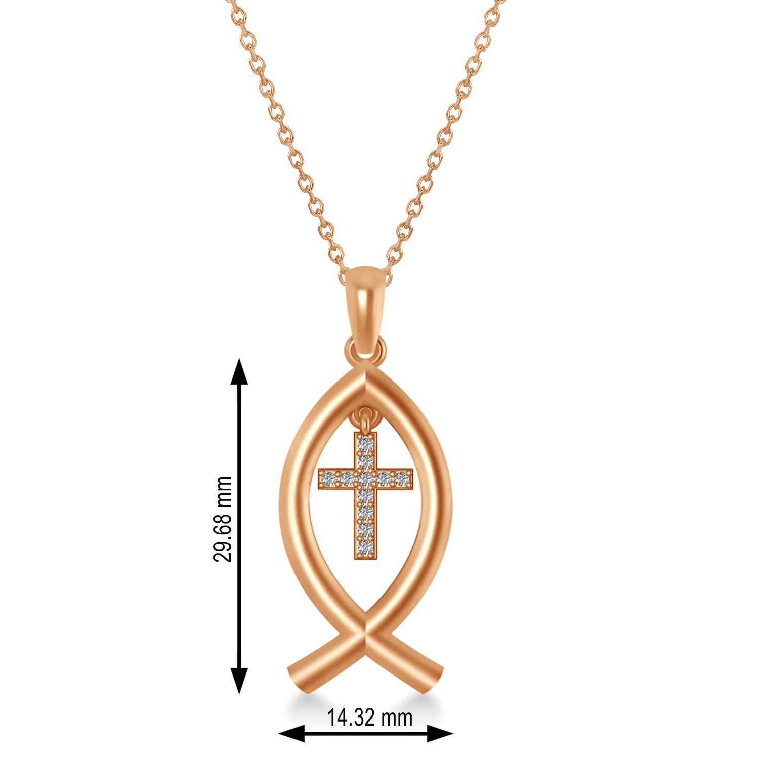 Christian Fish Cross Pendant Necklace 14k Rose Gold
