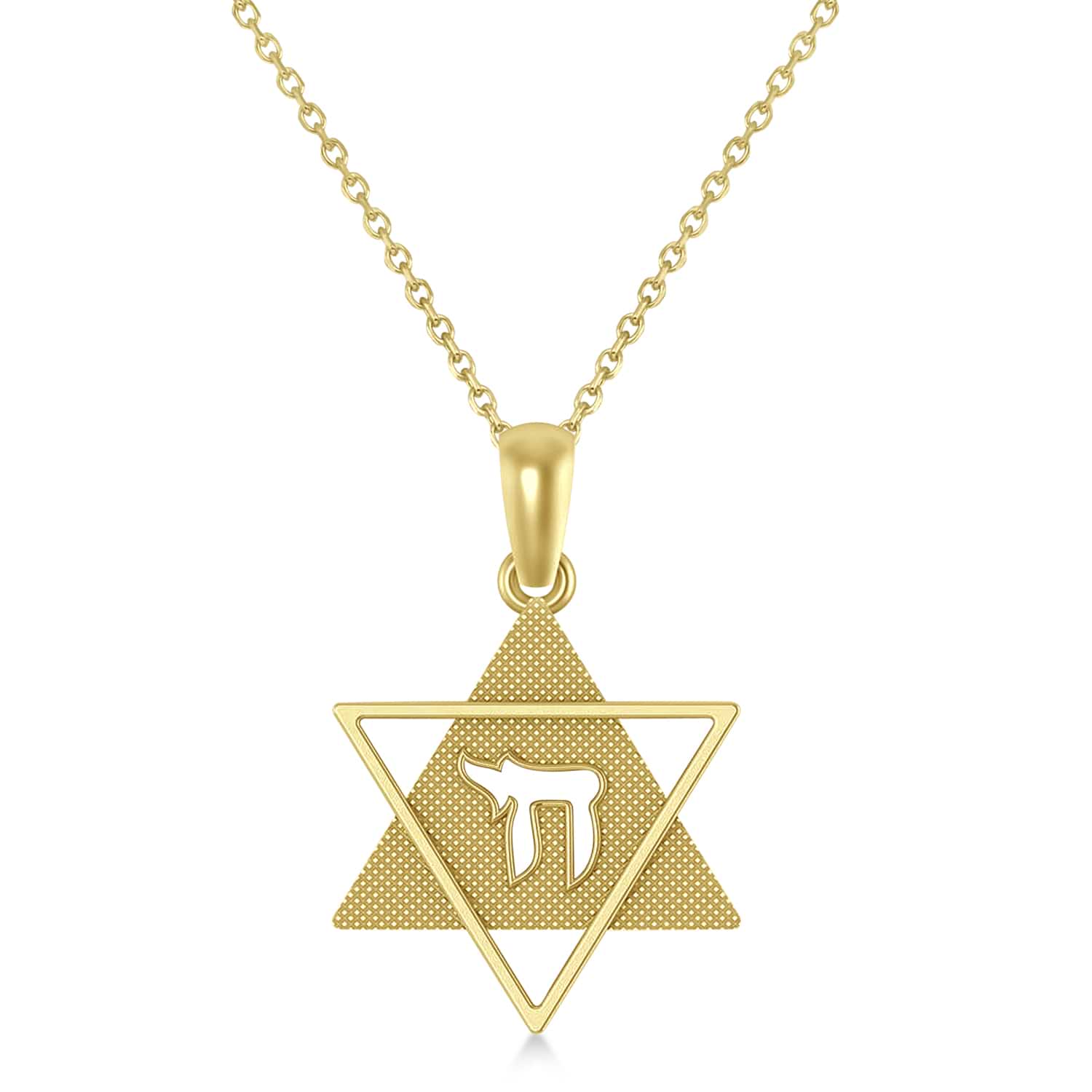 Allurez Jewish Star of David with Chai Pendant Necklace 14K Yellow Gold
