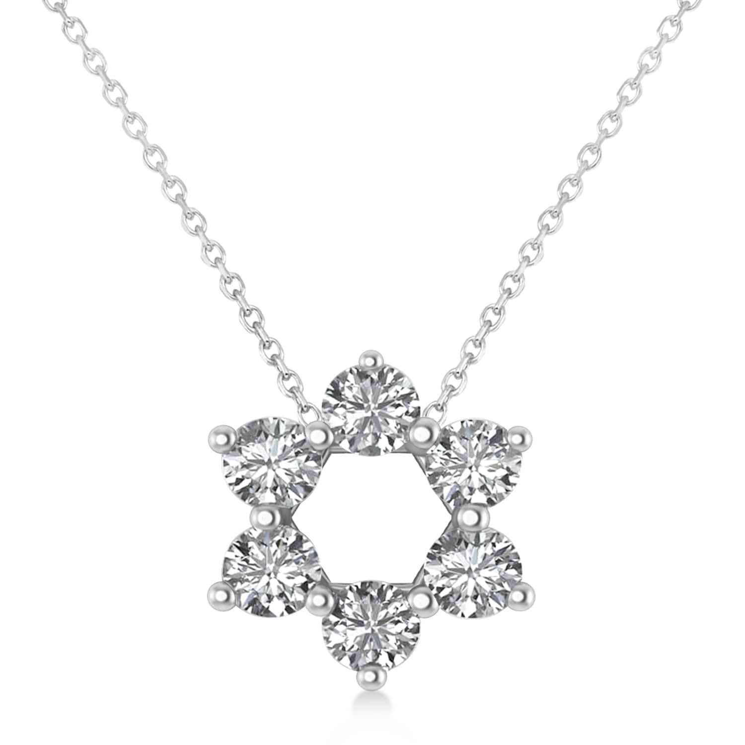 Jewish Star of David Diamond Pendant Necklace 14K White Gold (0.60ct)
