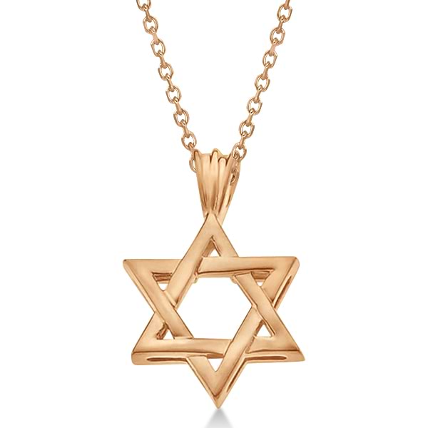 Classic Jewish Star of David Pendant Necklace Solid 14k Rose Gold