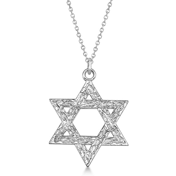 Textured Star of David Pendant Necklace in Hammered Sterling Silver