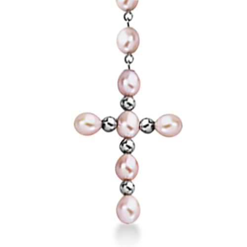 Pink Freshwater Cultured Pearl Rosary Beads Sterling Silver 10.5mm