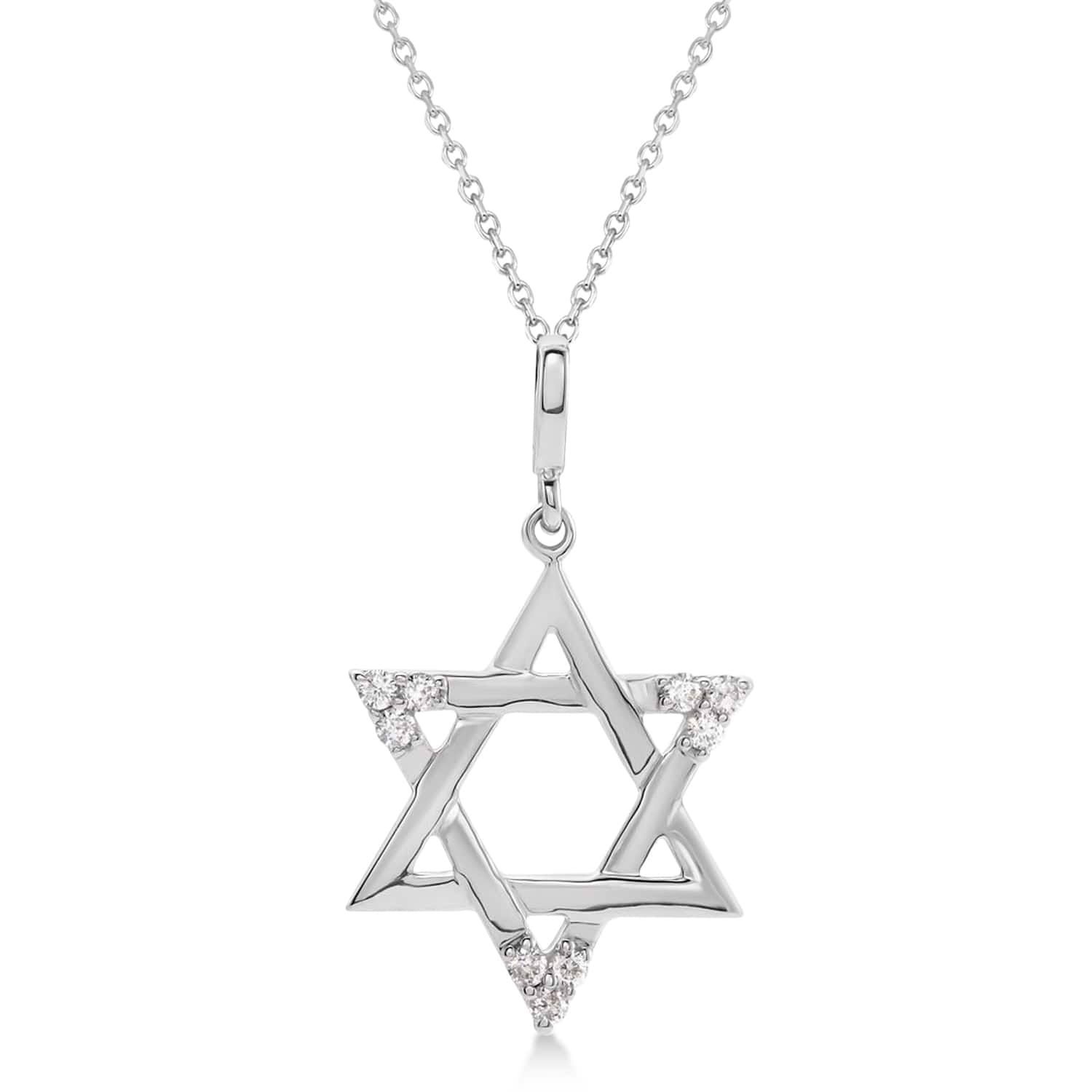 Natural Diamond Jewish Star of David Pendant Necklace Sterling Silver (0.1ct)
