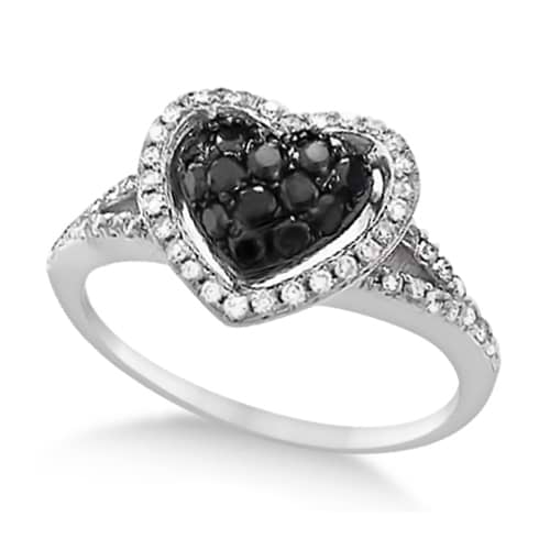 White & Black Diamond Heart Shaped Ring 14k White Gold (0.70ct)