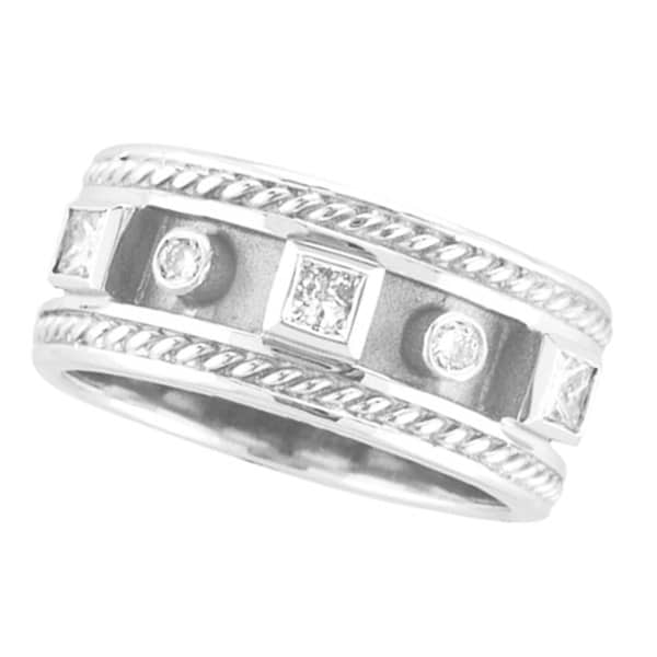 Princess & Round Diamond Bezel-Set Ring Band 14K White Gold (0.52ct)