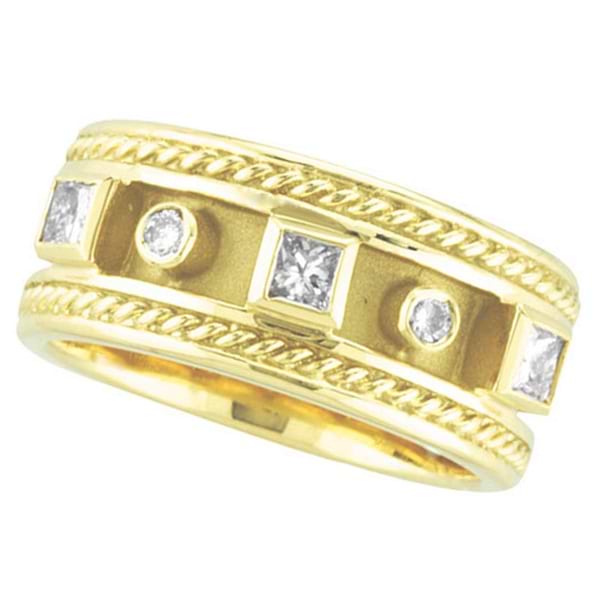 Princess & Round Diamond Bezel-Set Ring Band 18K Yellow Gold (0.52ct)