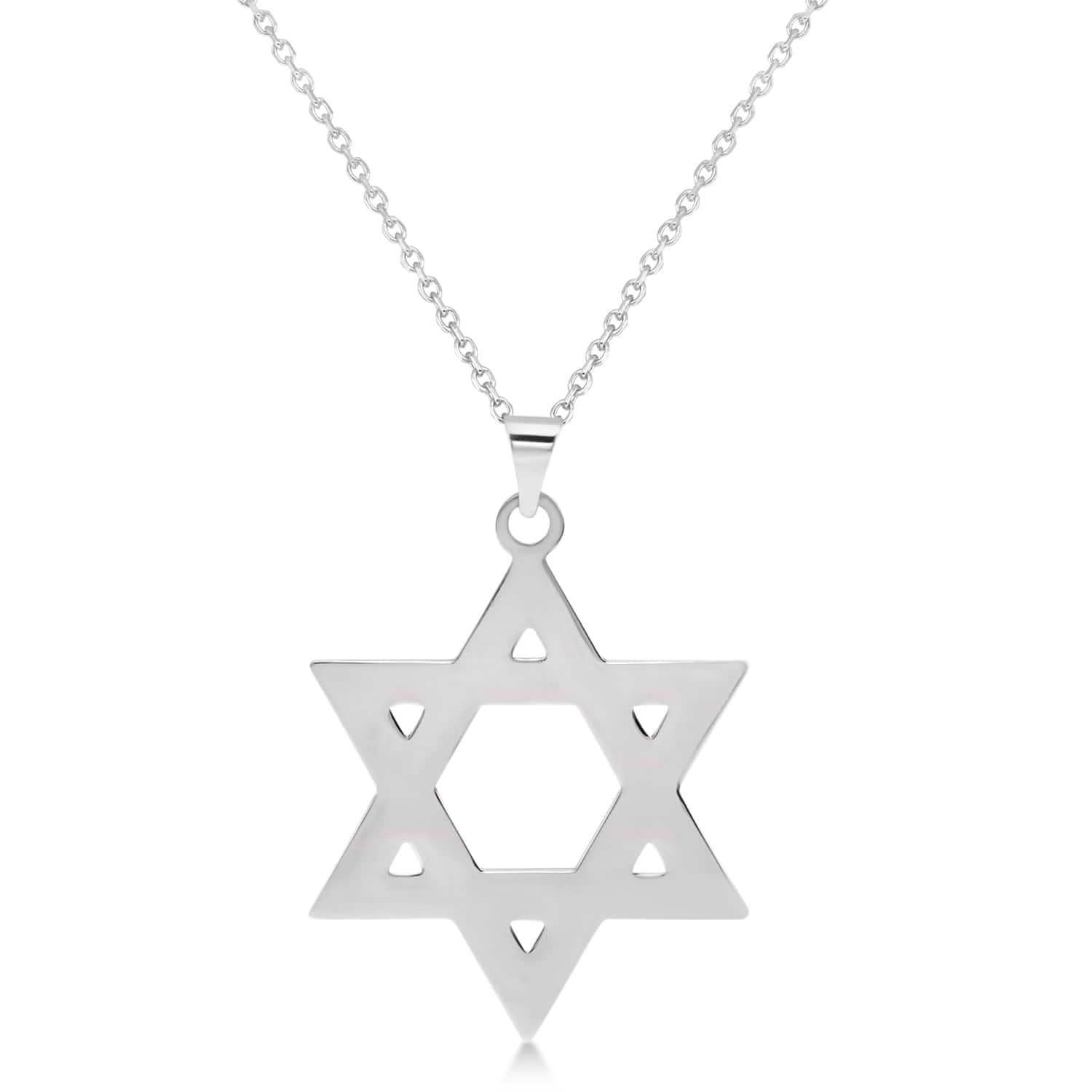Jewish Star of David Pendant Pendant Necklace 14K White Gold