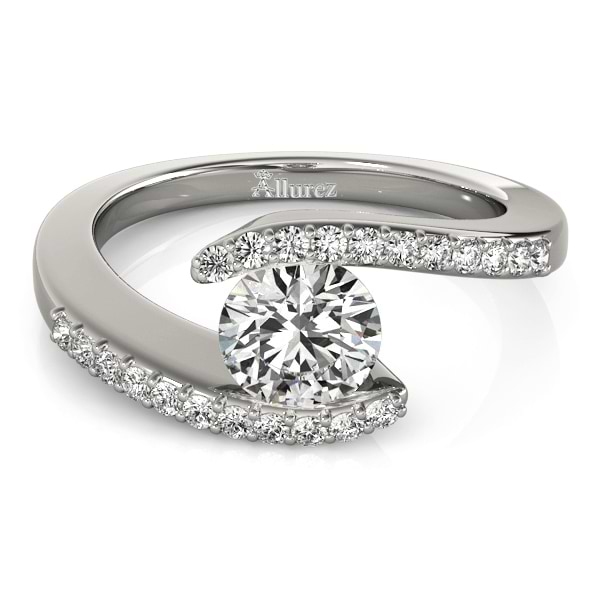 Contemporary Tension Set Pave Diamond Engagement Ring