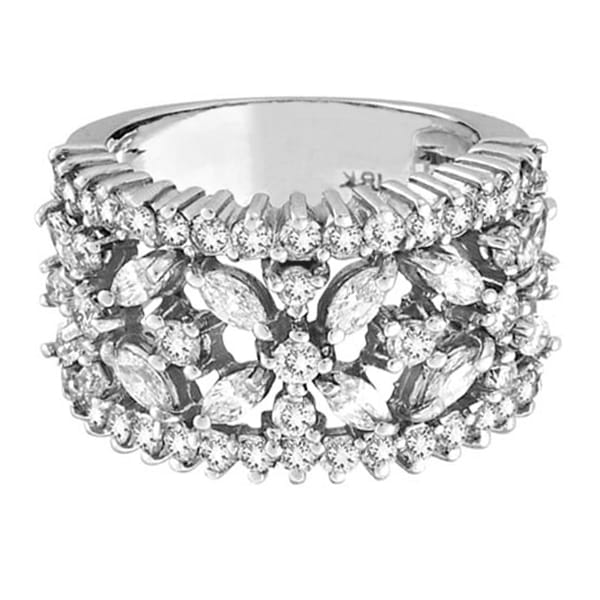 Marquise & Round Diamond Flower Ring in 18K White Gold (2.34 ctw)