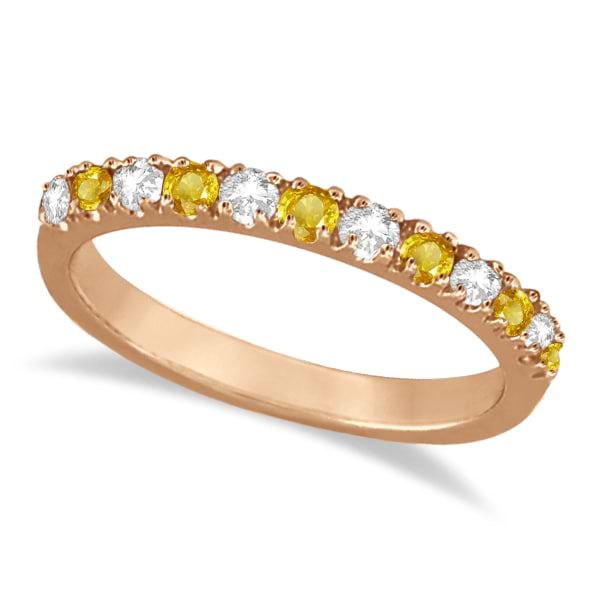 Diamond & Yellow Sapphire Ring Anniversary Band 14k Rose Gold (0.32ct)