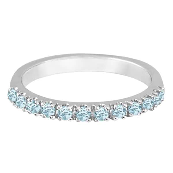 Aquamarine Stackable Ring Anniversary Band in 14k White Gold - IR169