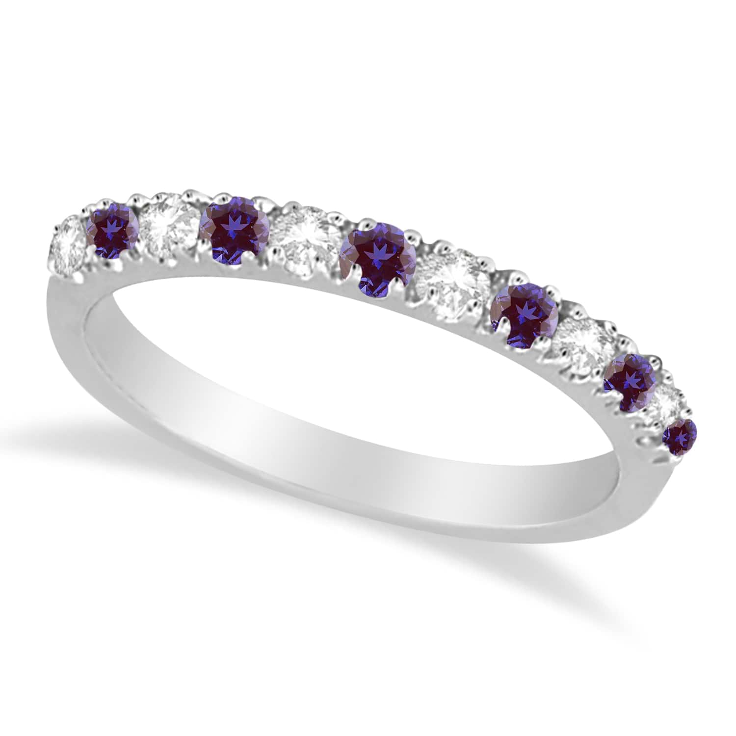 Diamond and Lab Alexandrite Ring Guard Stackable Band 14K White Gold (0.37ct)