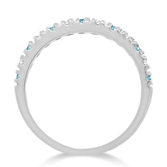 Diamond & Blue Topaz Ring Anniversary Band 14k White Gold (0.32ct)