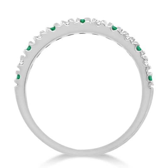 Diamond and Emerald Ring Guard Anniversary Band 14k White Gold (0.32ct)