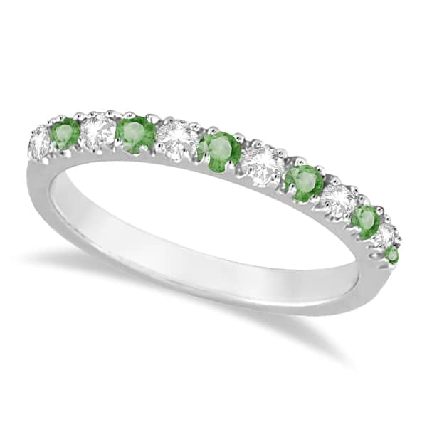 Diamond & Green Amethyst Stackable Ring Guard in 14k White Gold 0.32ct