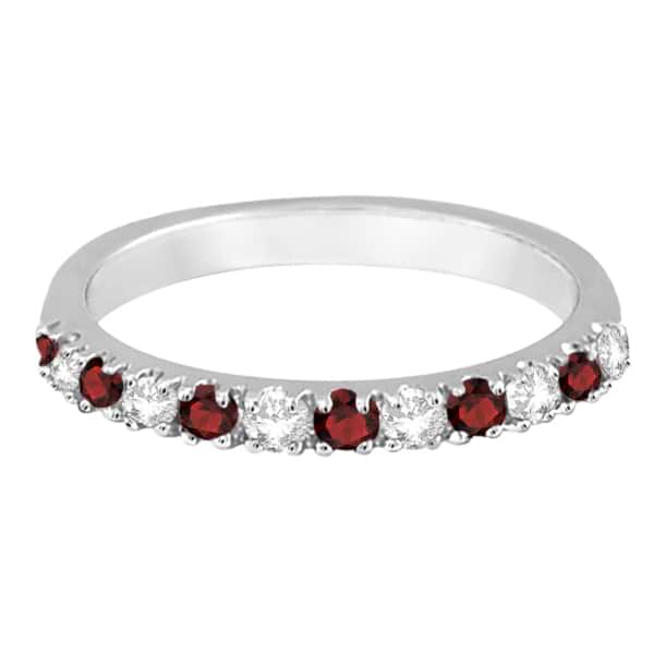 Diamond and Garnet Ring Guard Stackable Band 14K White Gold (0.37ct)