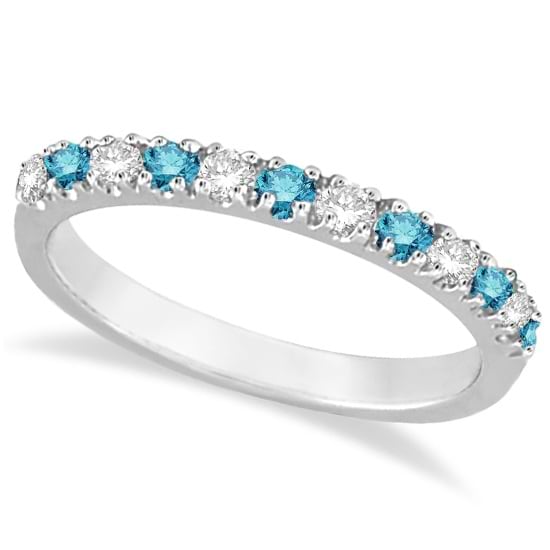 Blue & White Diamond Stackable Ring Band 14k White Gold (0.25ct)