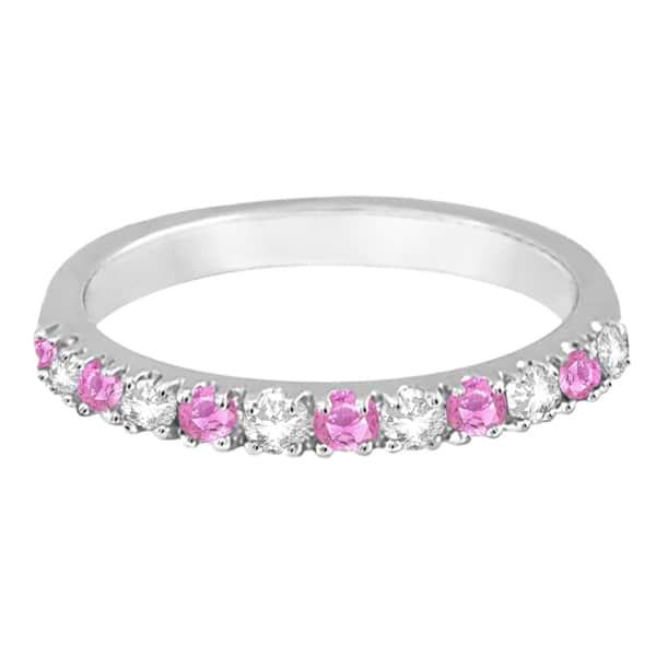 Diamond and Pink Sapphire Ring Guard Stackable 14k White Gold 0.32ct ...
