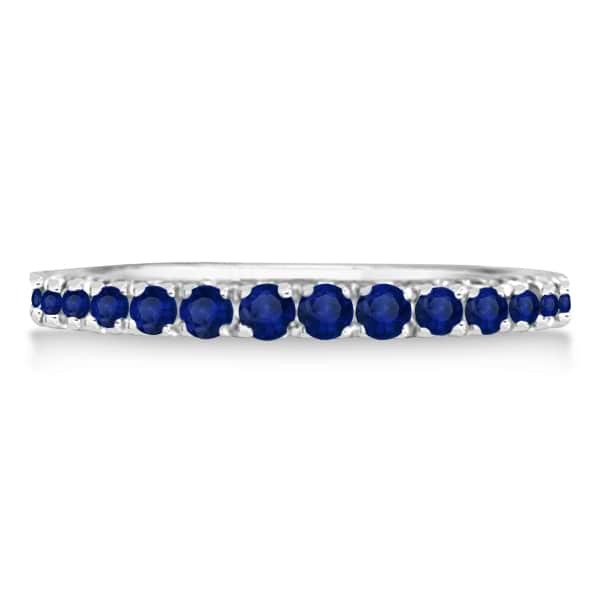 Blue Sapphire Stackable Ring/ Anniversary Band in 14k White Gold