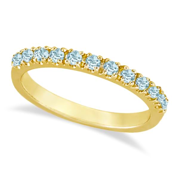 Aquamarine Stackable Ring Anniversary Band in 14k Yellow Gold