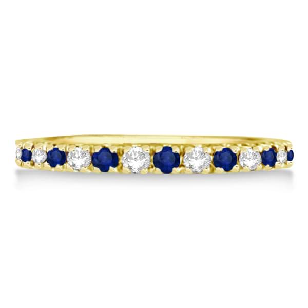 Diamond & Blue Sapphire Ring Anniversary Band 14k Yellow Gold (0.32ct)