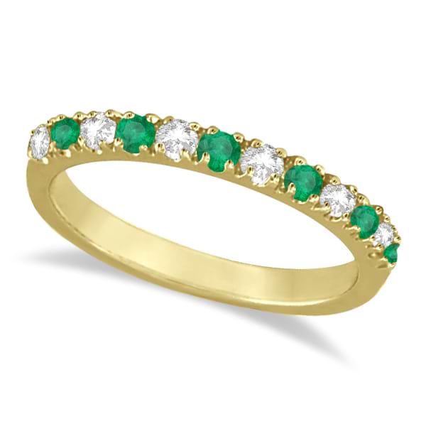 Diamond and Emerald Band Stackable Ring Guard 14k Yellow Gold 0.32ct ...