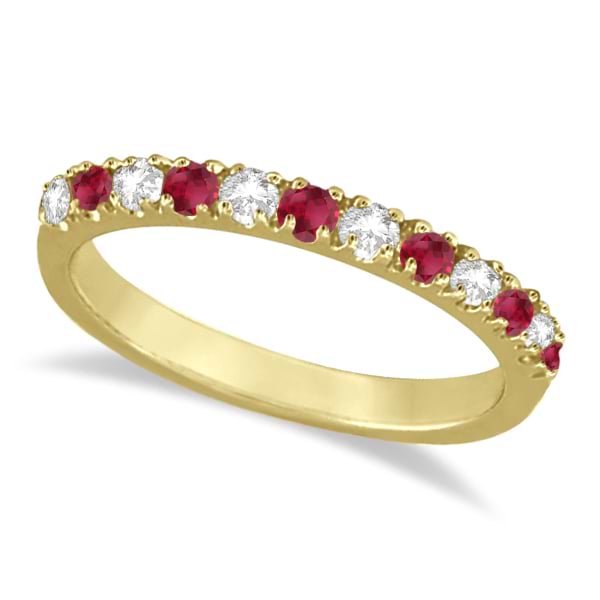 Diamond and Ruby Ring Guard Stackable Band 14K Yellow Gold (0.37ct)
