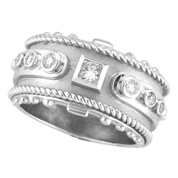 Princess-Cut and Round Bezel-Set Diamond Ring 14K White Gold (0.34ct)