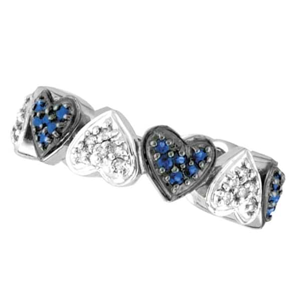 Sapphire & Diamond Heart Eternity Ring in 14k White Gold